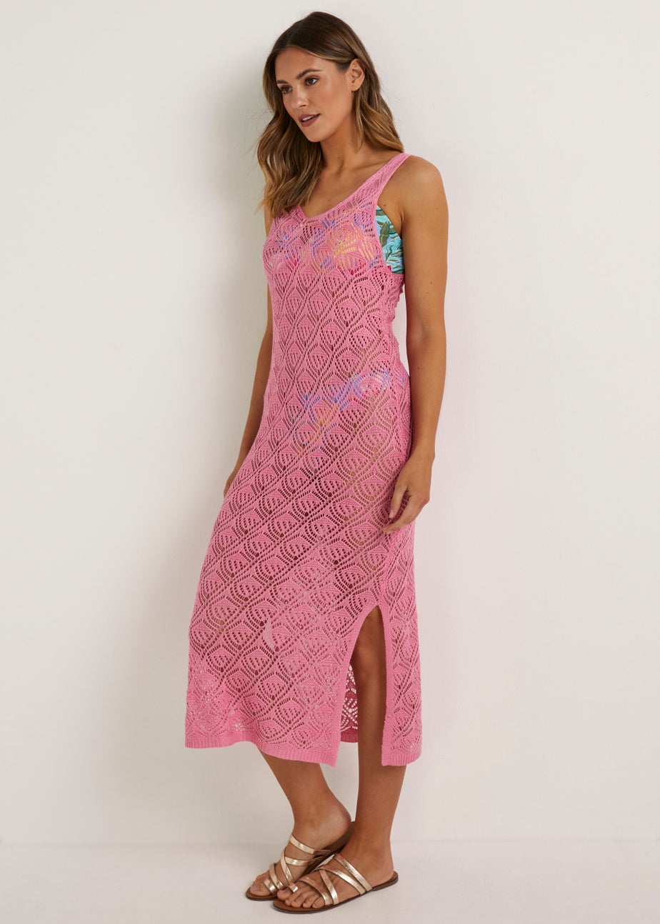 Pink Crochet Look Long Beach Dress