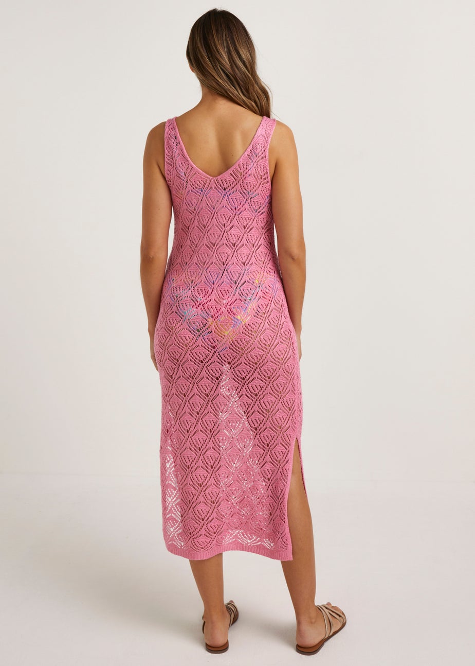 Pink Crochet Look Long Beach Dress