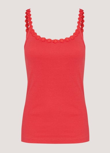 Red Daisy Trim Cami Top