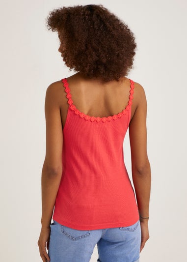 Red Daisy Trim Cami Top