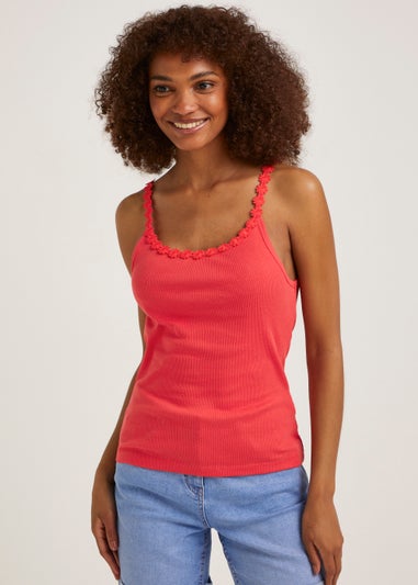 Red Daisy Trim Cami Top