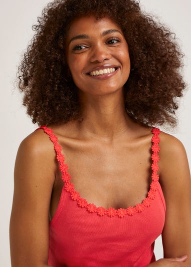 Red Daisy Trim Cami Top