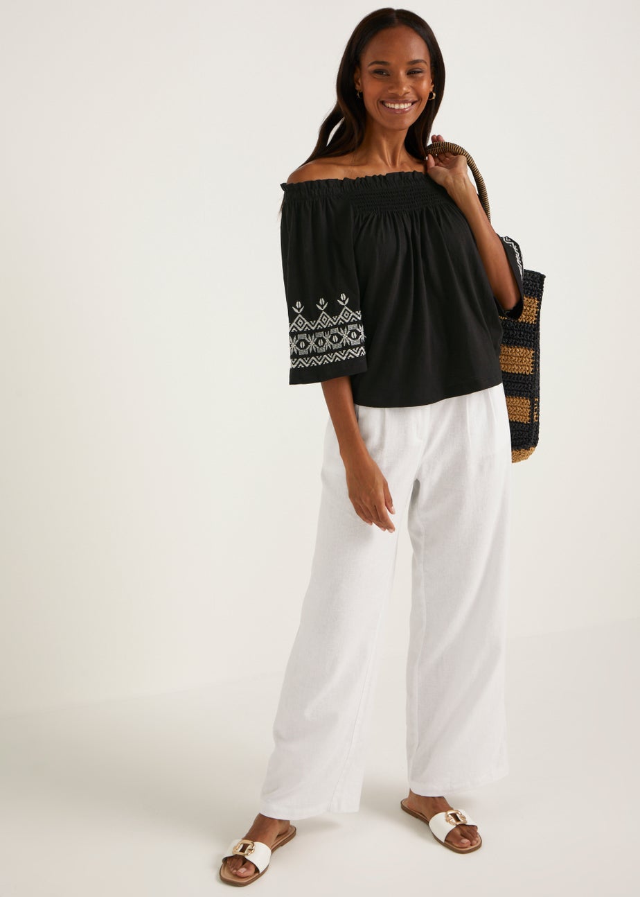 Black Embroidered Bardot Top