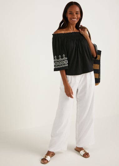 Black Embroidered Bardot Top