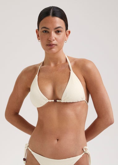 Cream Crochet Look Triangle Bikini Top