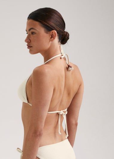 Cream Crochet Look Triangle Bikini Top