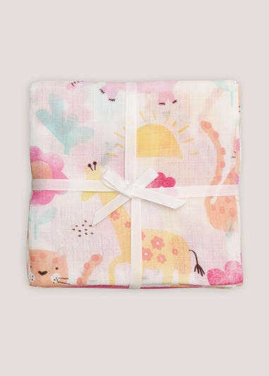 3 Pack Pink Safari Muslin Cloths (71cm x 71cm)