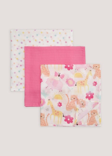 3 Pack Pink Safari Muslin Cloths (71cm x 71cm)