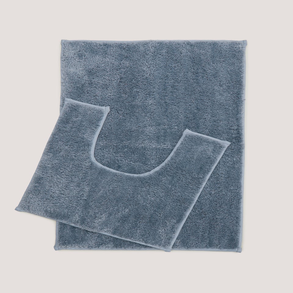 Blue Quick Dry Bath & Pedestal Mat