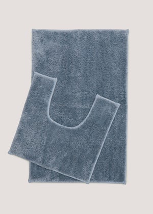 Blue Quick Dry Bath & Pedestal Mat