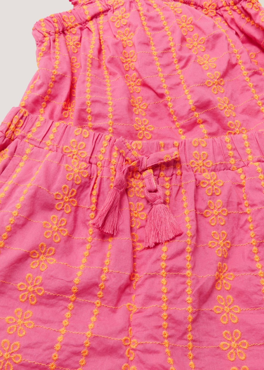 Girls Pink Embroidered Cami & Shorts Set (4-13yrs)