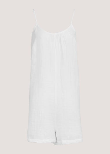 White Double Cloth Beach Playsuit