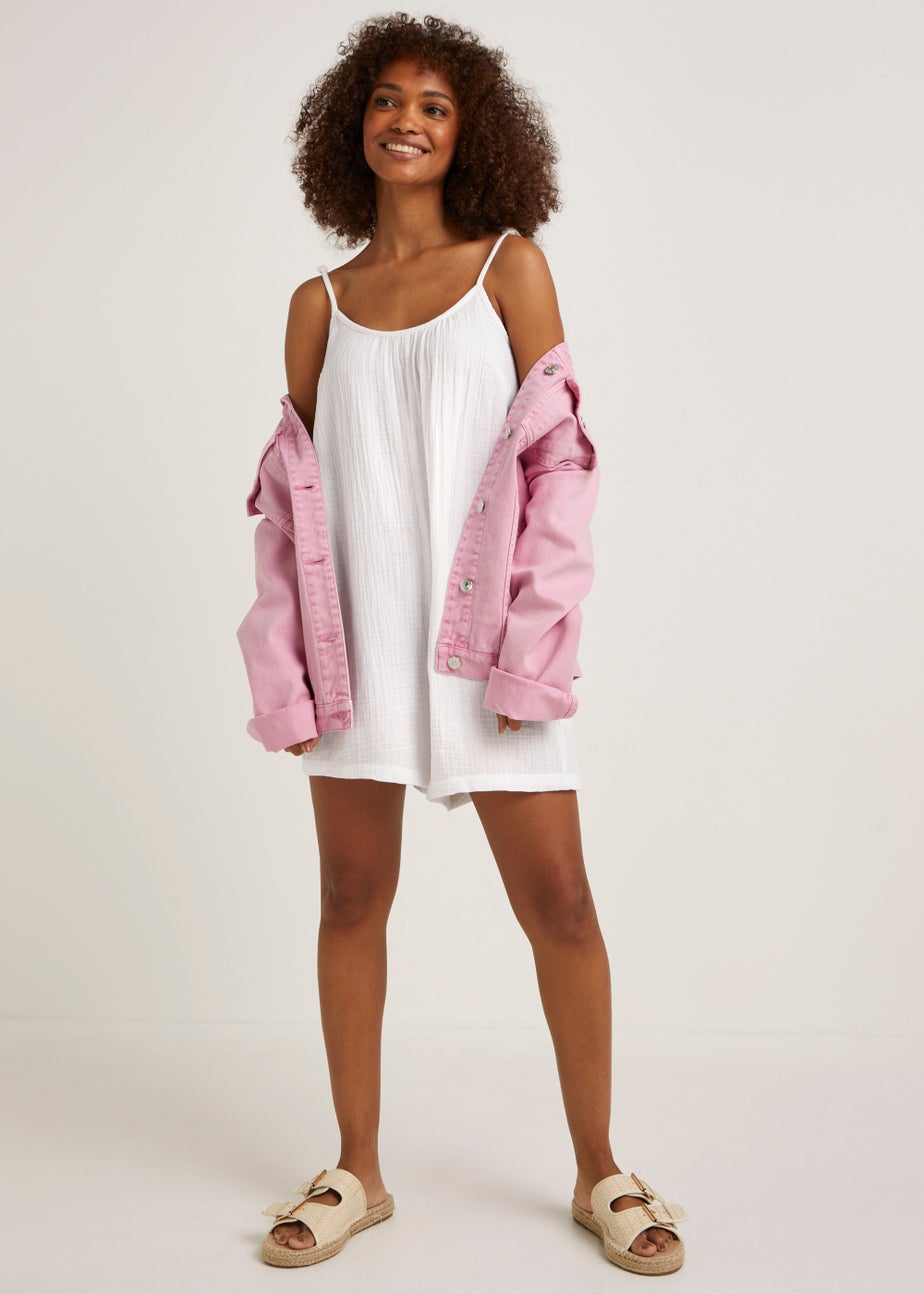 White Double Cloth Beach Playsuit