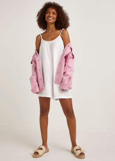 White Double Cloth Beach Playsuit