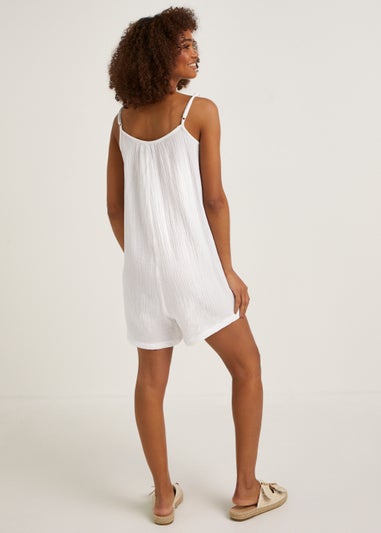 White Double Cloth Beach Playsuit