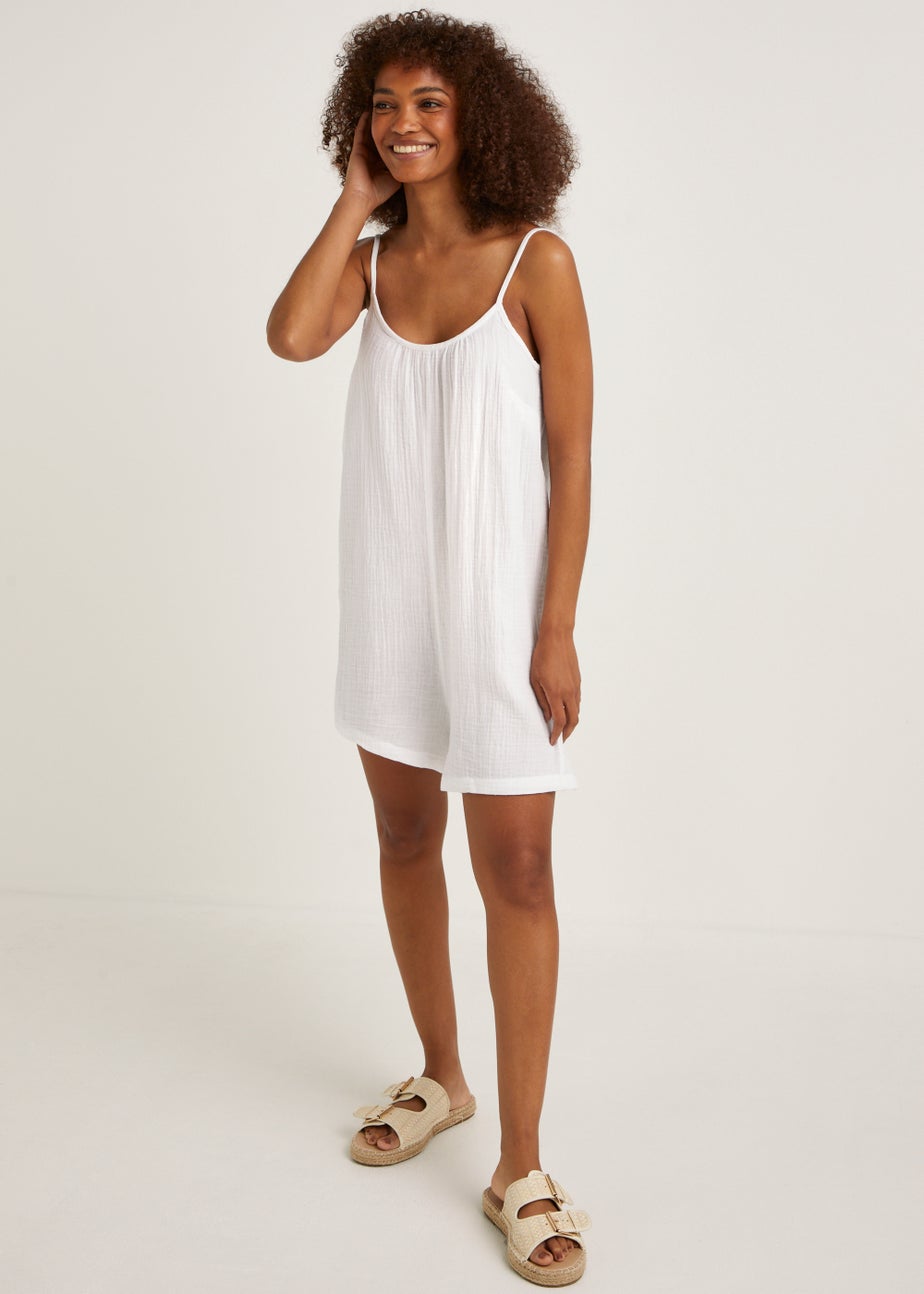 White Double Cloth Beach Playsuit