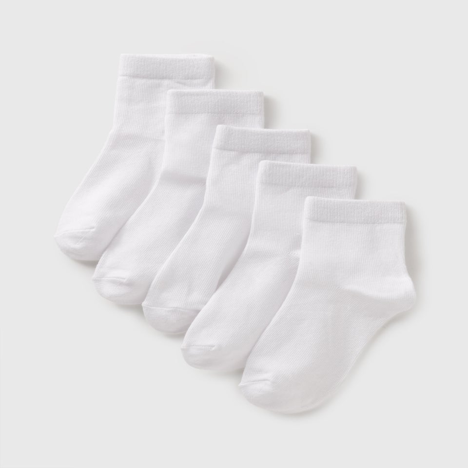 Kids 5 Pack White Ankle Socks (Younger 6-Older 5.5)