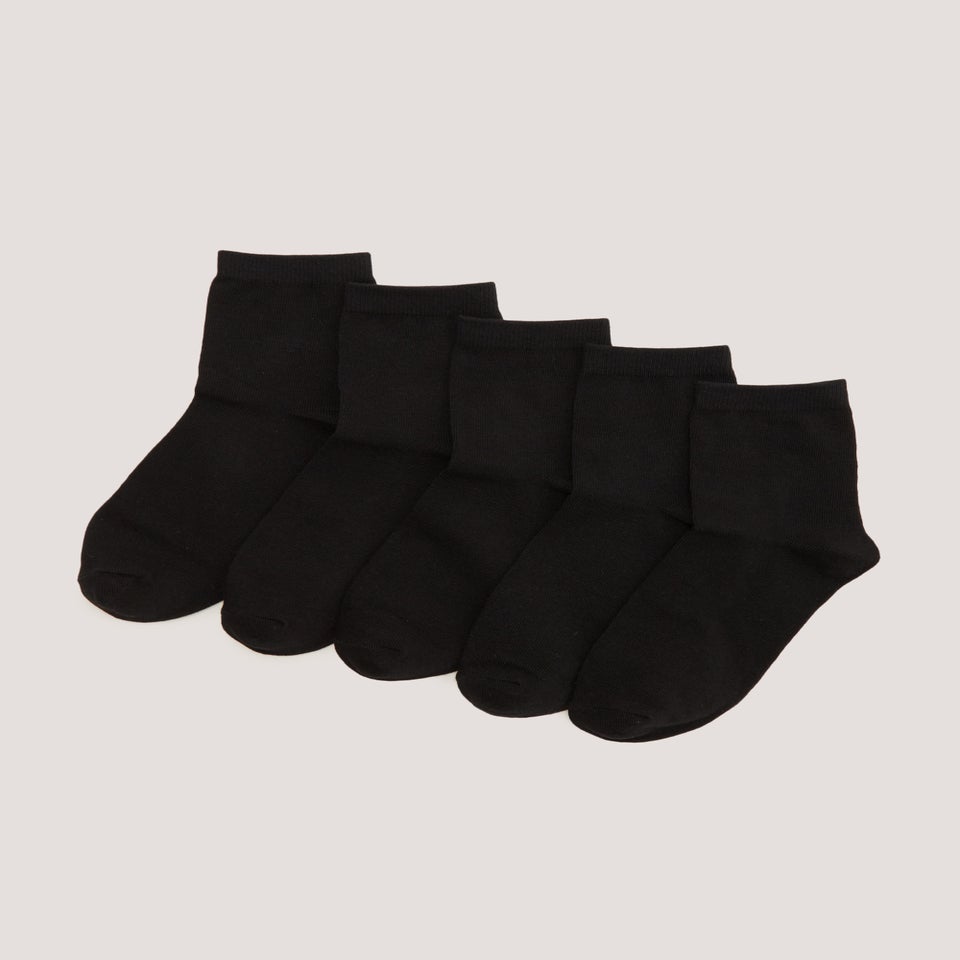 Kids 5 Pack Black Ankle Socks (Younger 6-Older 5.5)