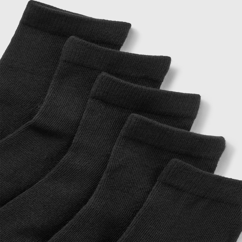 Kids 5 Pack Black Ankle Socks (Younger 6-Older 5.5)