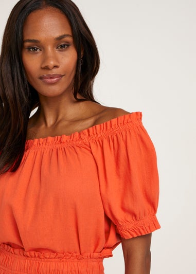 Coral Linen Blend Bardot Top