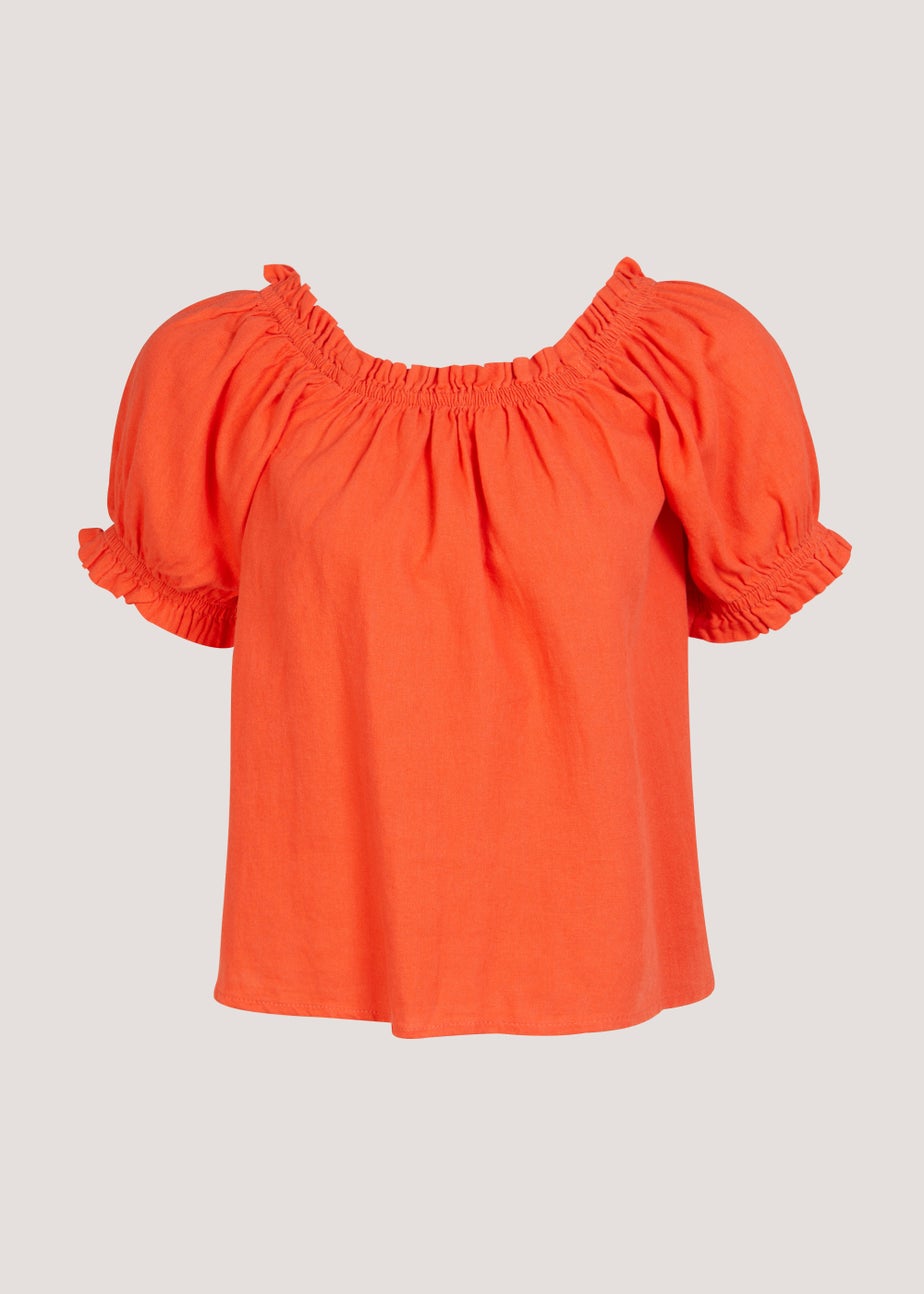 Coral Linen Blend Bardot Top