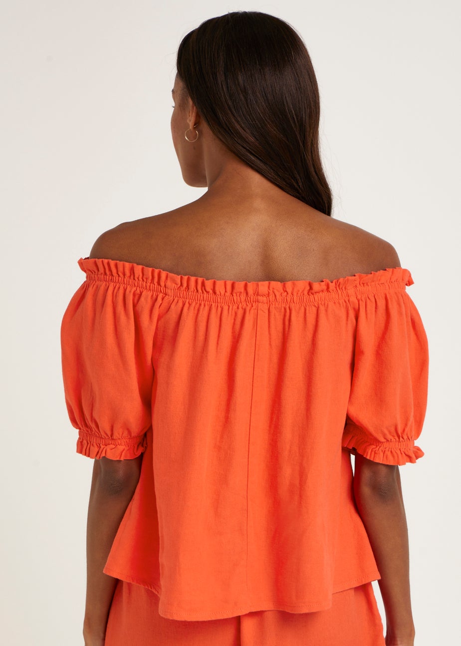 Coral Linen Blend Bardot Top