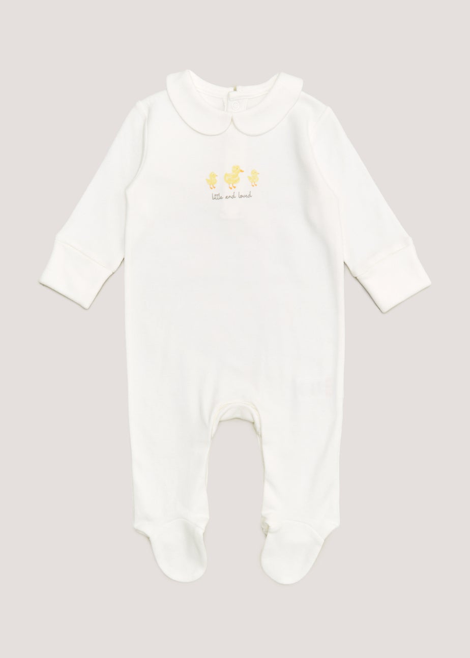 Baby Cream Duck Print Collared Sleepsuit (Tiny Baby-12mths) Matalan