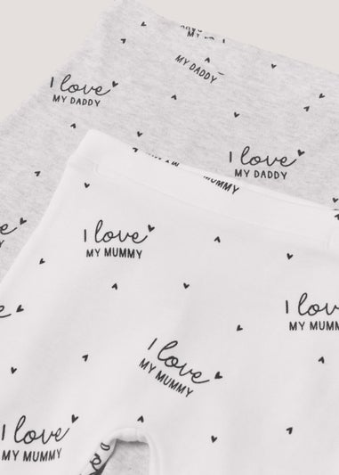 Baby 2 Pack White Mummy & Daddy Leggings (Tiny Baby-12mths)