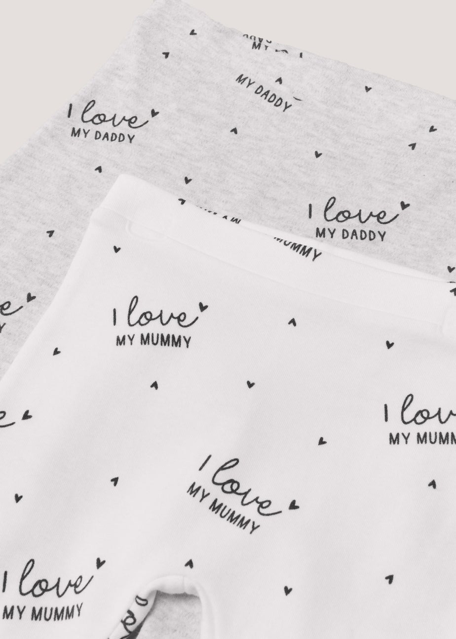 Baby 2 Pack White Mummy & Daddy Leggings (Tiny Baby-12mths)