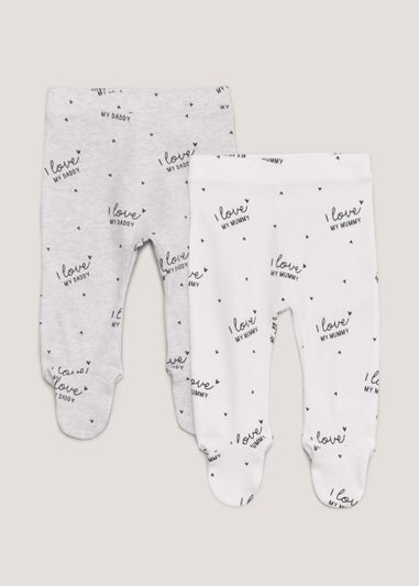 Baby 2 Pack White Mummy & Daddy Leggings (Tiny Baby-12mths)