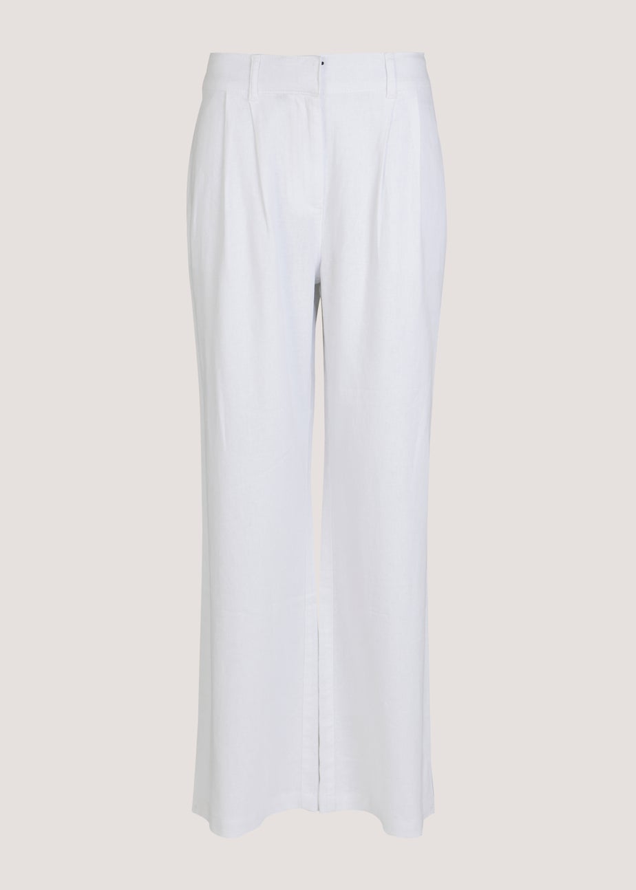 White Linen Wide Leg Trousers