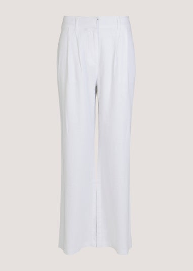 White Linen Wide Leg Trousers