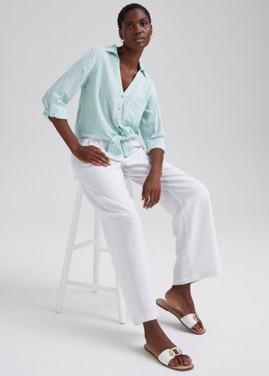 White Linen Wide Leg Trousers