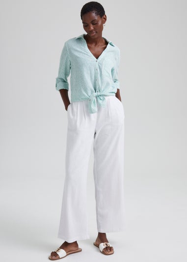 White Linen Wide Leg Trousers