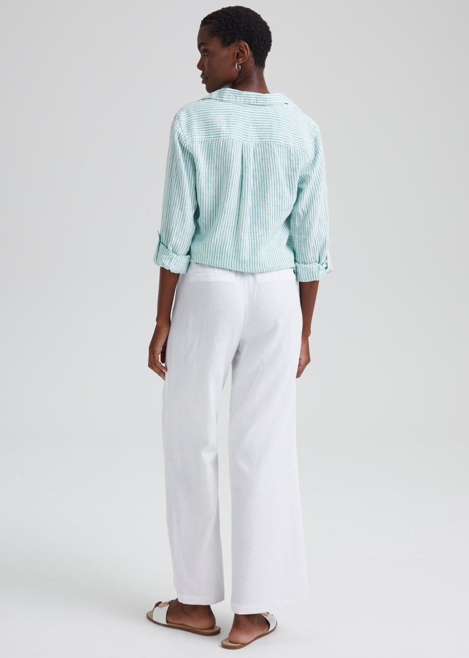 White Linen Wide Leg Trousers