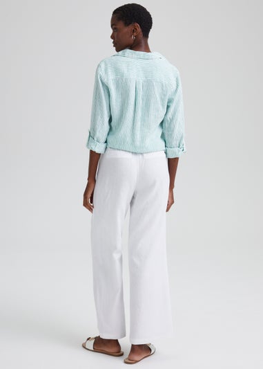 White Linen Wide Leg Trousers