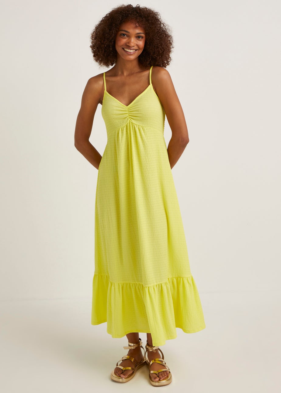 Yellow Crinkle Midi Dress