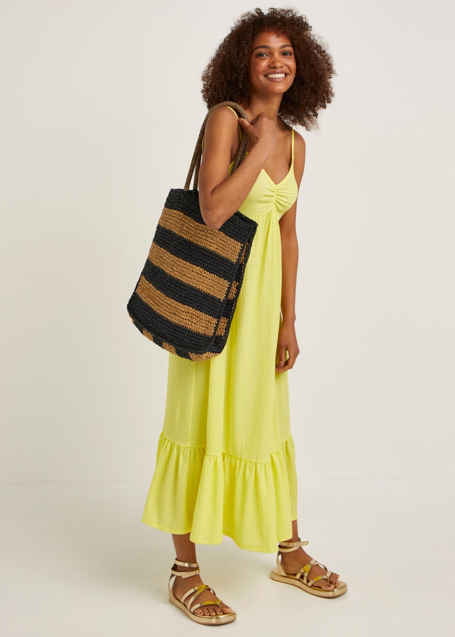 Yellow Crinkle Midi Dress