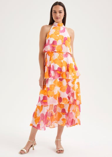 Et Vous Multicoloured Floral Tiered Midi Dress