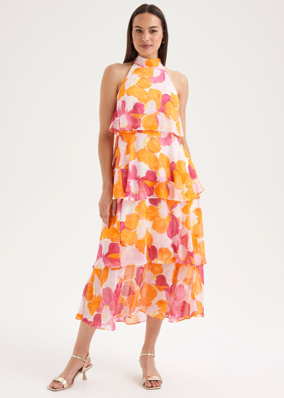 Et Vous Multicoloured Floral Tiered Midi Dress