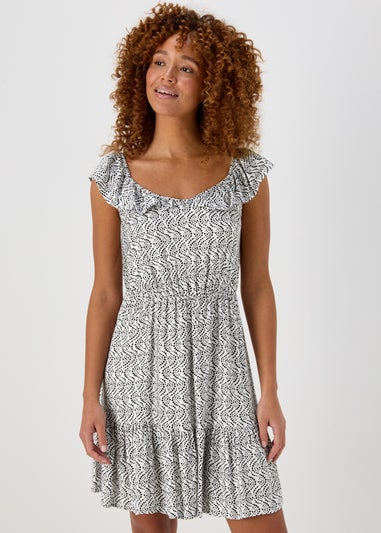 Black & White Spot Frill Mini Dress