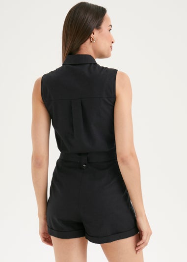 Et Vous Black Linen Blend Playsuit