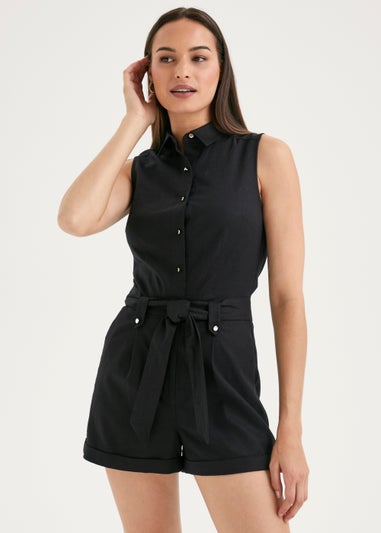 Et Vous Black Linen Blend Playsuit