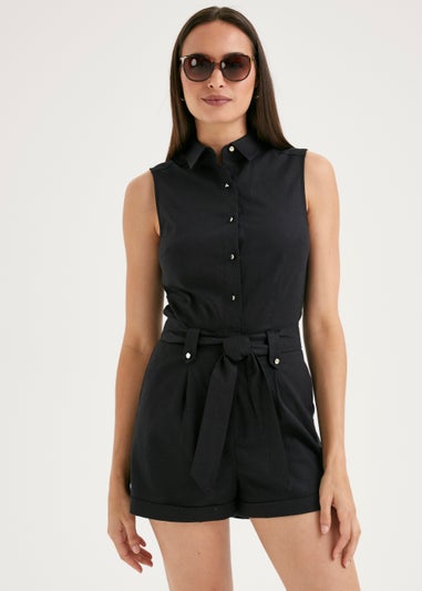Et Vous Black Linen Blend Playsuit