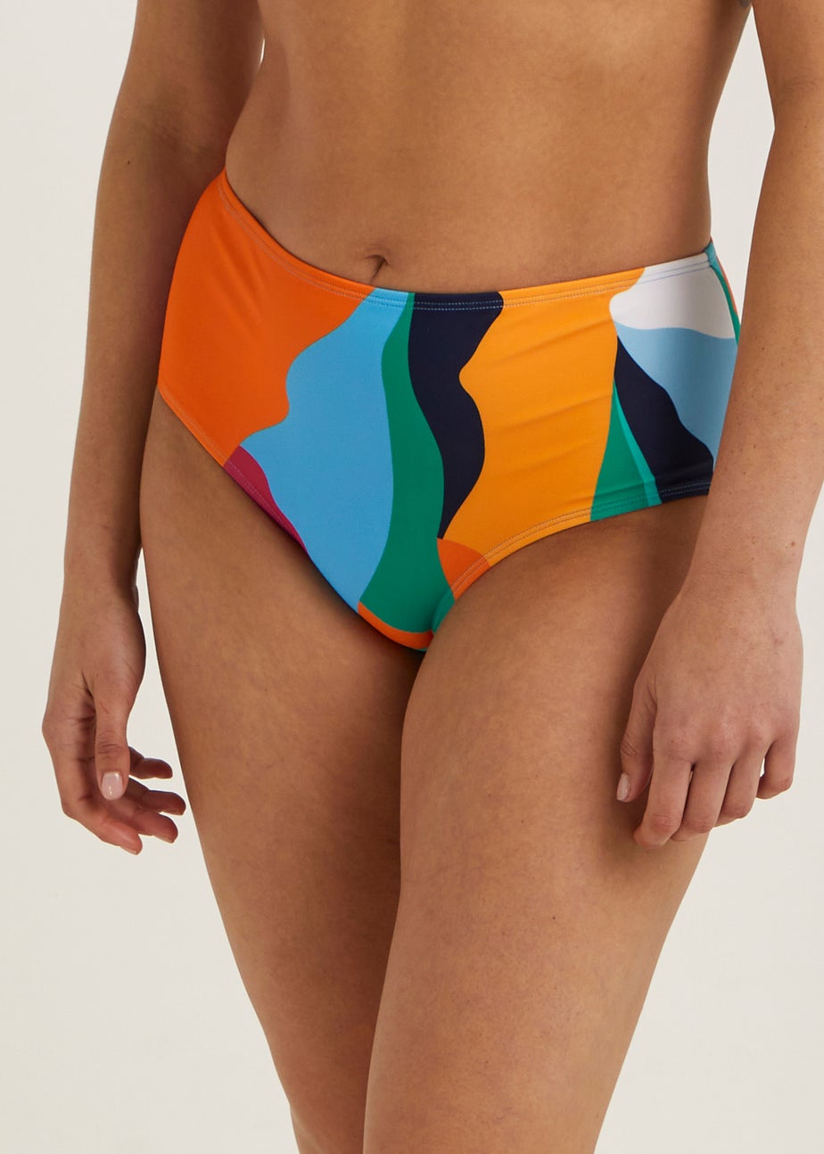 Multicoloured Abstract Print Midi Bikini Bottoms