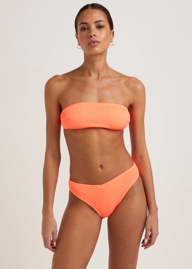 Coral Crinkle V-Front Bikini Bottoms