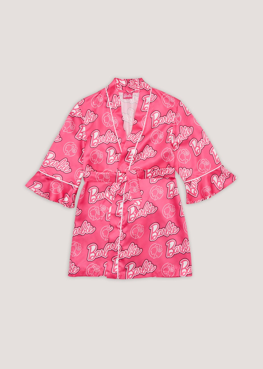 Kids Pink Barbie Satin Dressing Gown (4-10yrs) Matalan - Main Image