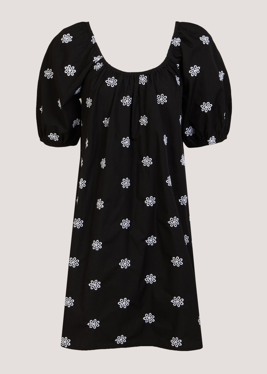 Black Embroidered Mini Dress