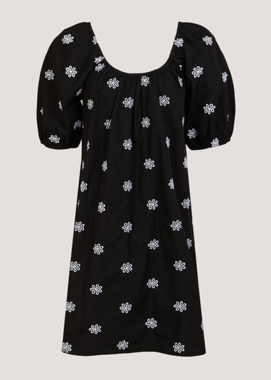 Black Embroidered Mini Dress