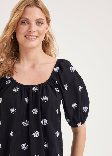 Black Embroidered Mini Dress